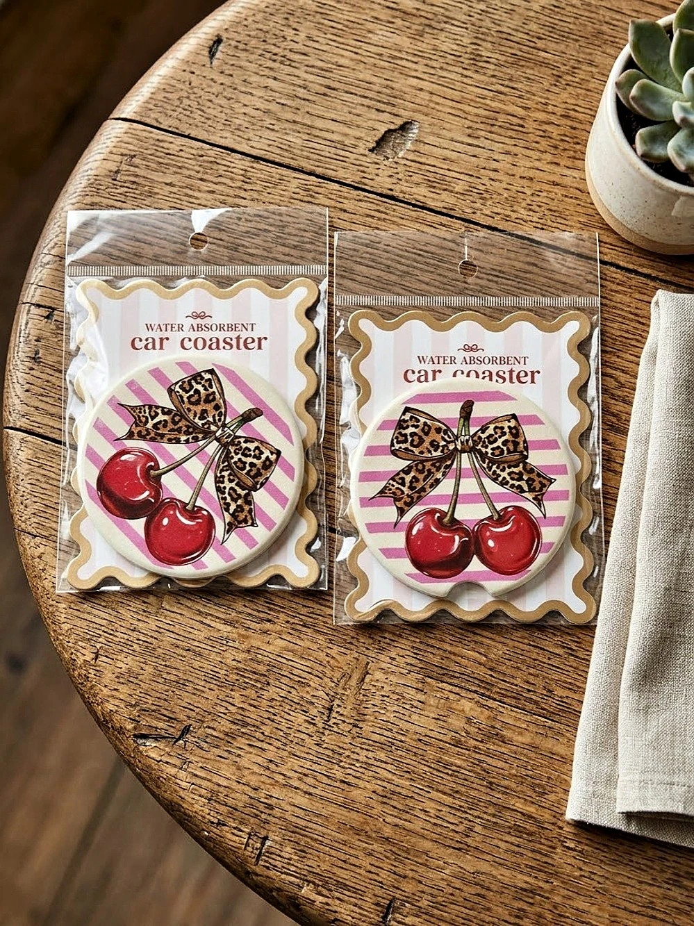 (2) Simply Southern Cherry Car Coasters